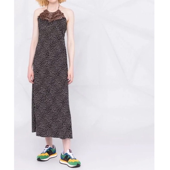 Rixo Sage Leopard & Dot Sleeveless Halter Midi Dress With Ruffles Size XL - Picture 1 of 6